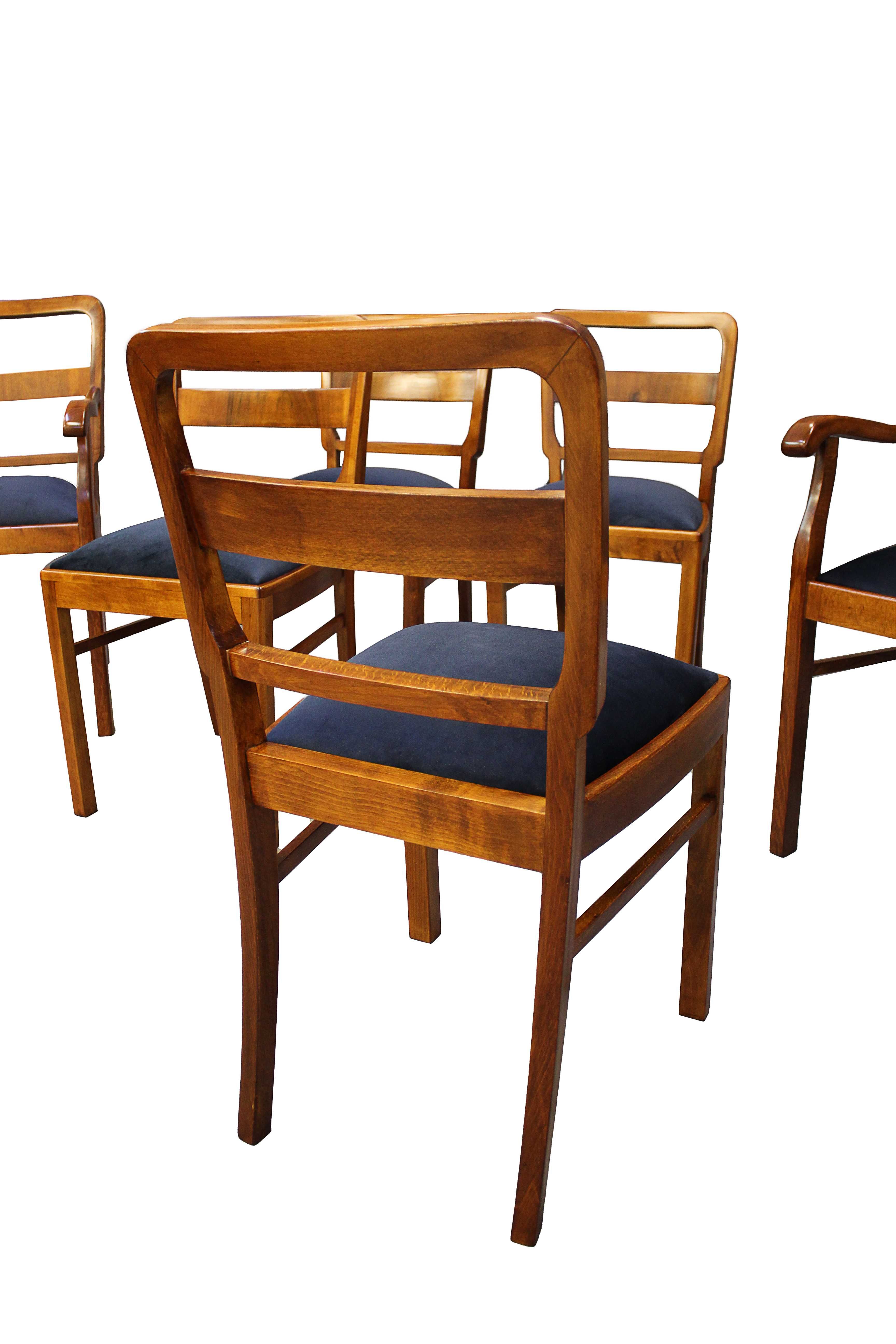 Komplet -  dwa fotele i cztery krzesła / art - deco / po renowacji