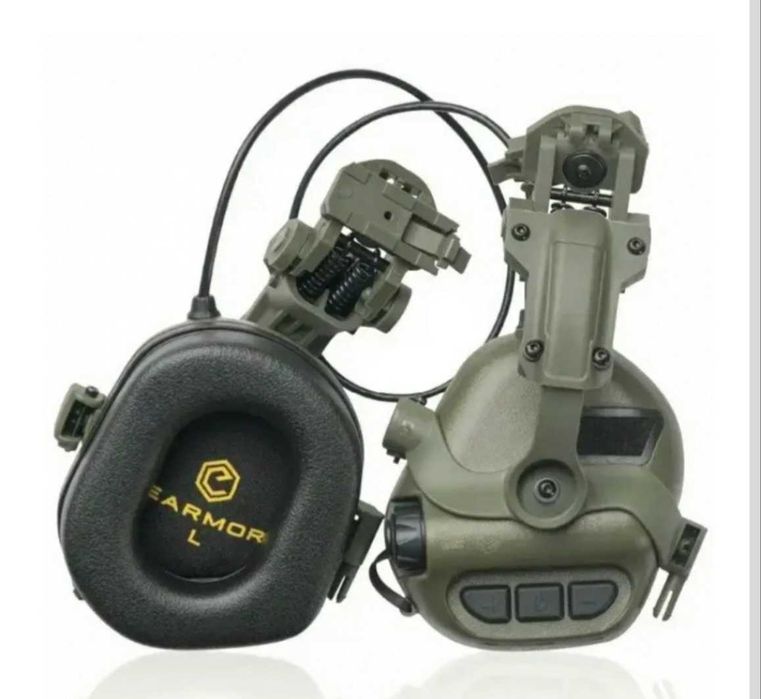 Тактичні навушники Earmor M32 + кріплення на військовий шолом, ліхтар