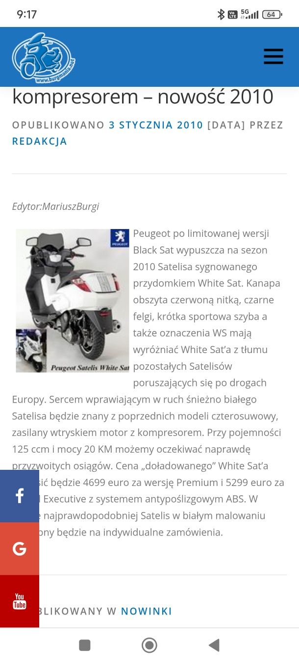 Peugeot satelita 125 kompresor zarejestrowany na kat B