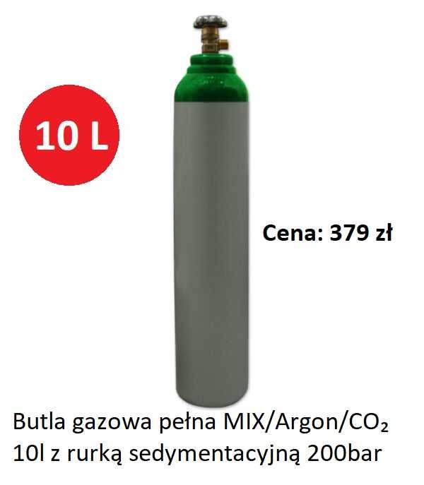 Butla gazowa pełna  MIX/Argon/CO₂ 8L 10L z rurką sedymentacyjną 200bar