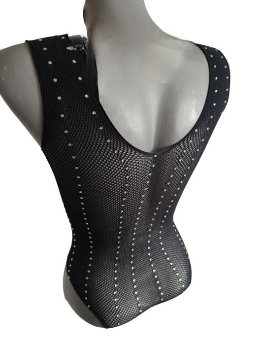 Body z kryształkami całość czarna bielizna body Victoria's Secret 36S