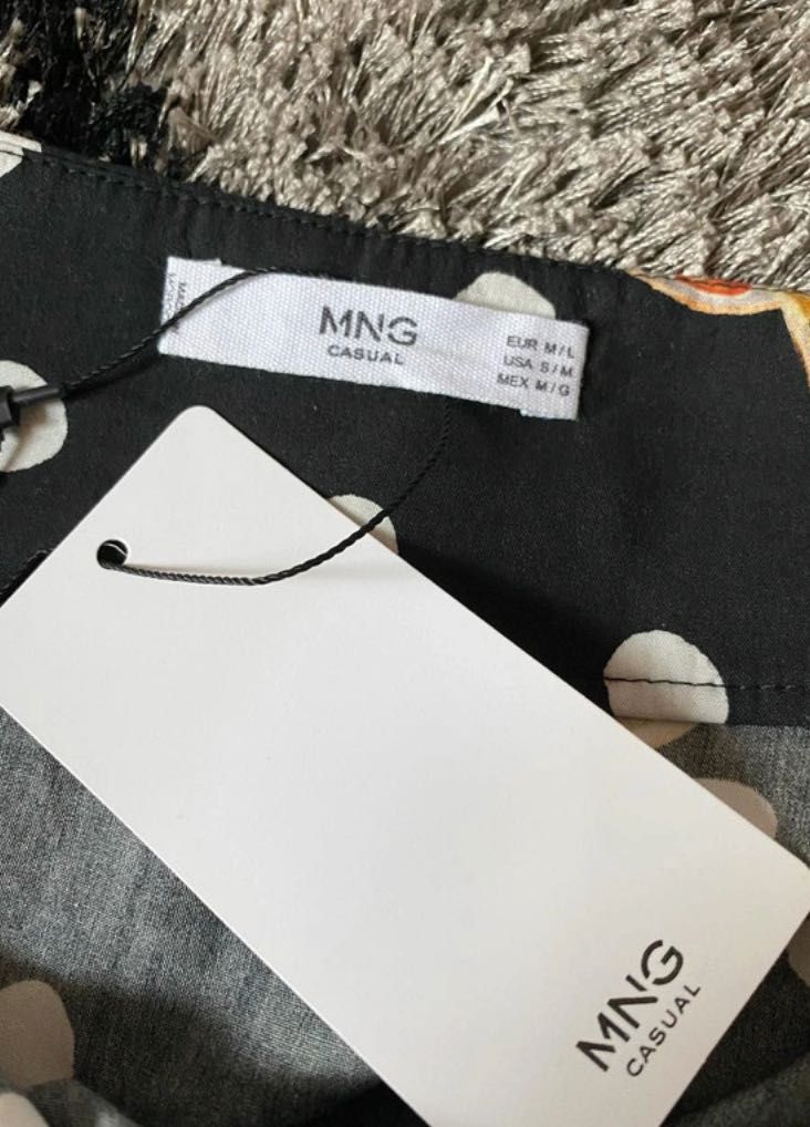 Mango - Czarny croptop w groszki - rozmiar M/L - na wakacje wisienki