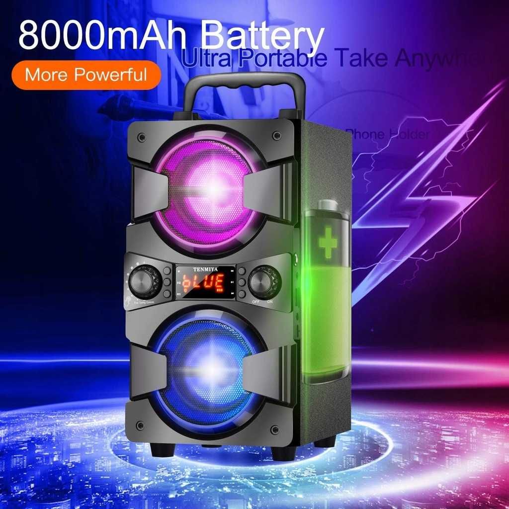 TENMIYA A20 – głośnik Bluetooth z mikrofonem, LED i radiem FM 60W