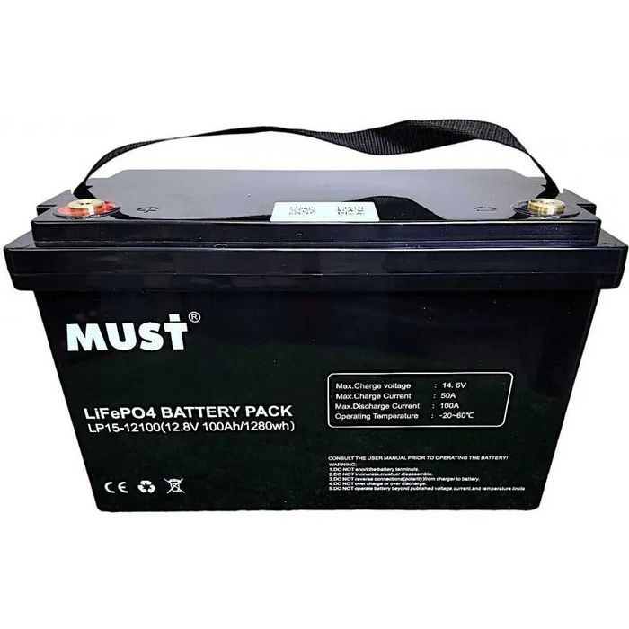 Акумулятор літій-залізо-фосфатний MUST LiFePO4 LP1500-12100 12V 100Ah