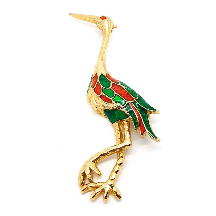 Велика вінтажна брошка  у вигляді журавля золотого кольору