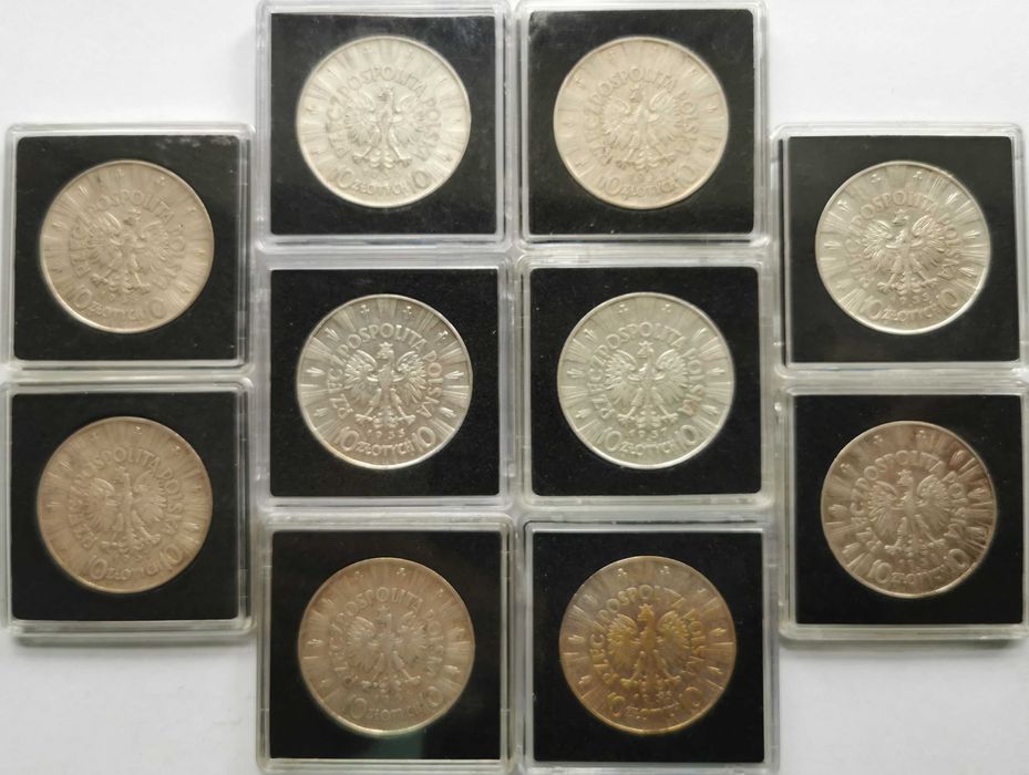 Monety - II RP - Józef Piłsudski 1935/36/37r. - 10 szt. S-PP