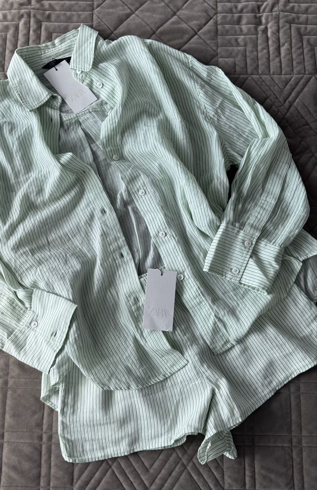 Zestaw ZARA: oversize koszula + szorty, S
