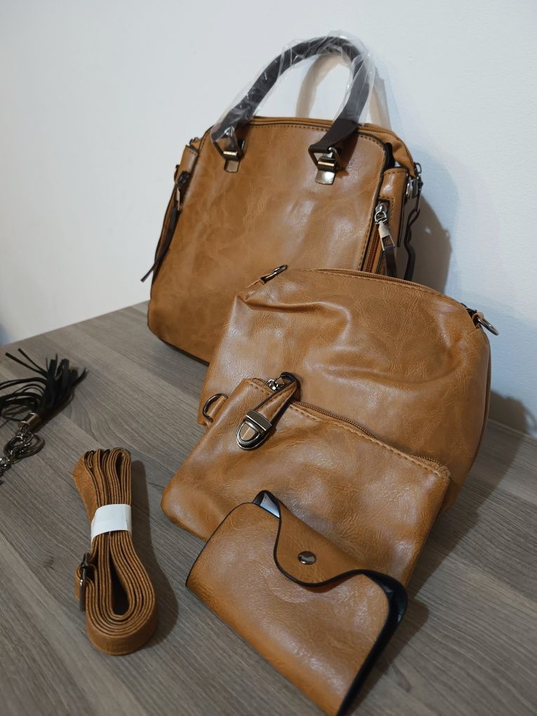 Elegancka Torebka Damska, Zestaw 4w1, Kosmetyczka, Kopertówka, Portfel