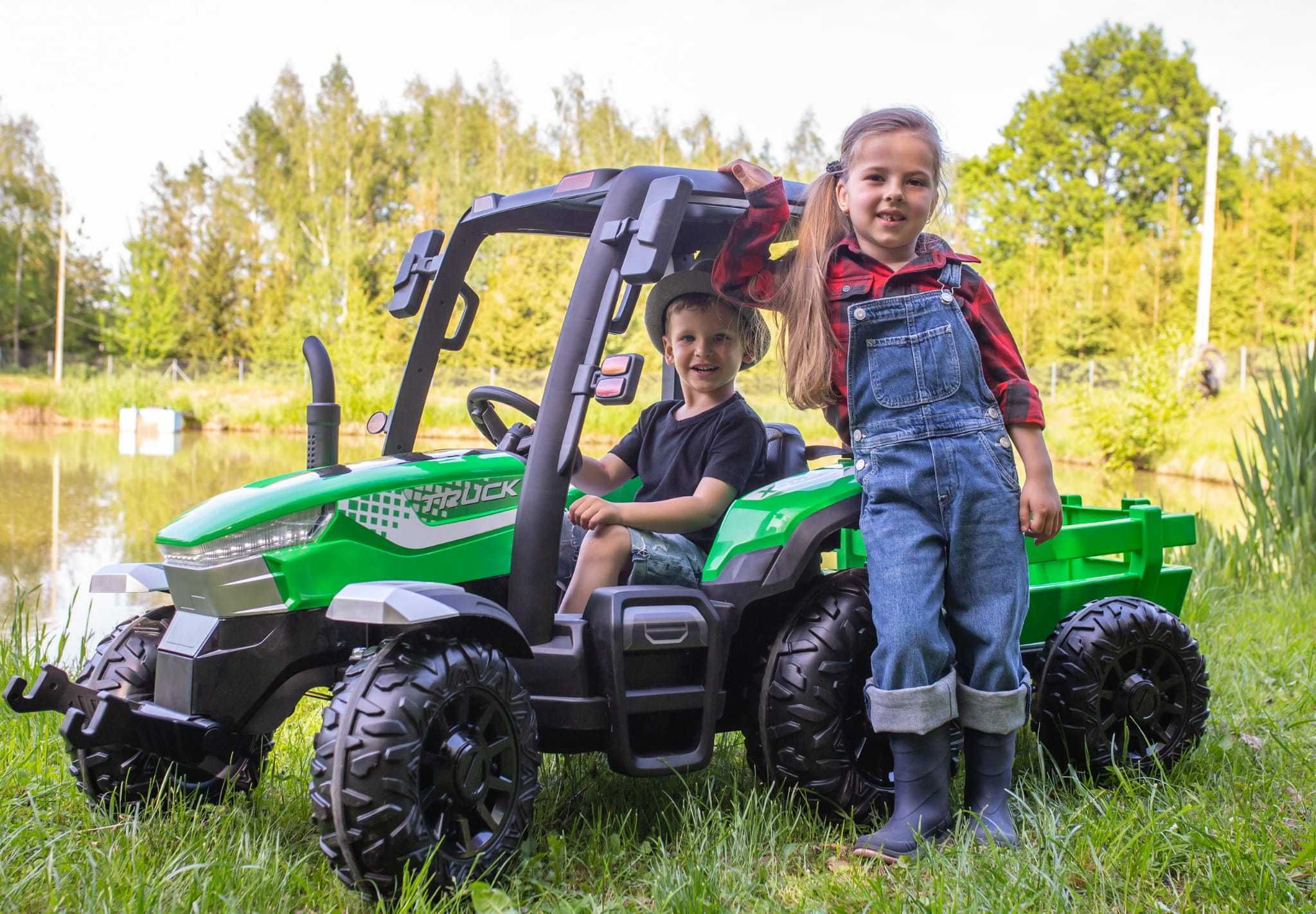 Ciągnik TRAKTOR John Deere 24V 400W Przyczepa Auto AKUMULATOR 2 DZIECI