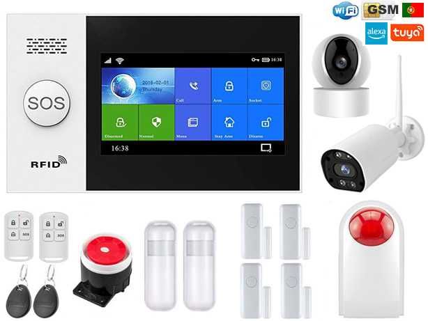 Alarme Tuya sem Fios GSM/WiFi 2 Câmaras Android/iOS 5 Sensores (NOVO)