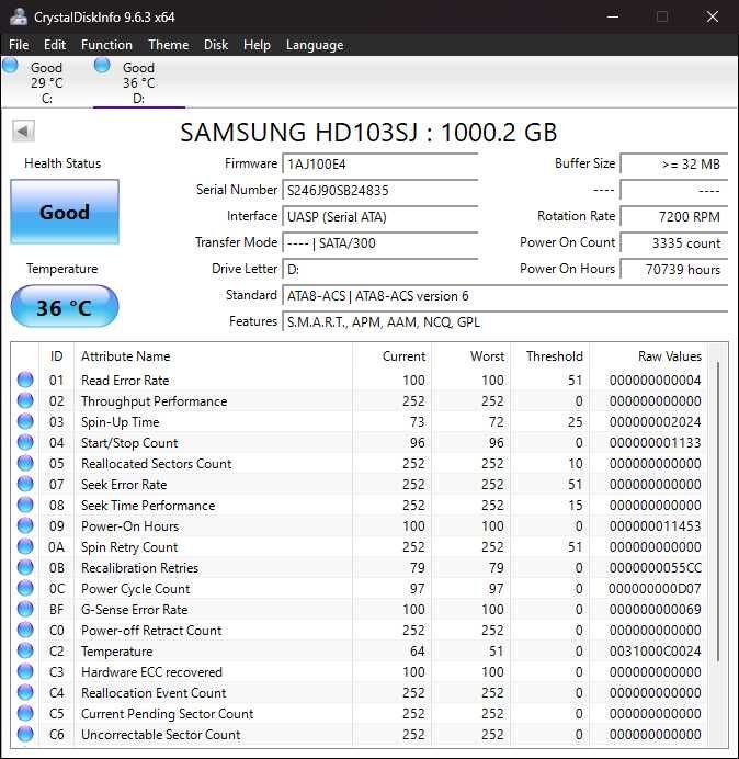 Жорсткий диск 1 Tb Samsung (3.5", 7200 об/хв, 32 МБ, HD103SJ) Б/В
