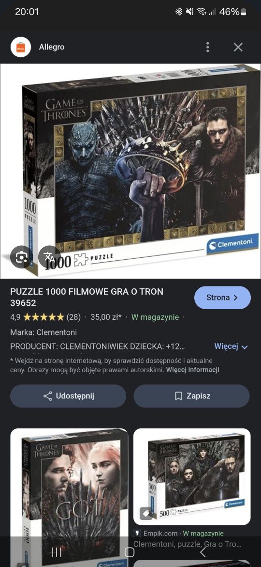 Puzzle Gra o tron 1000