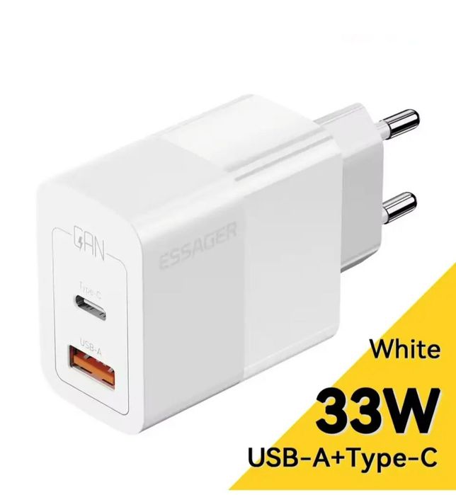 Быстрое зарядное устройство ESSAGER 33 W USB+Type-C White