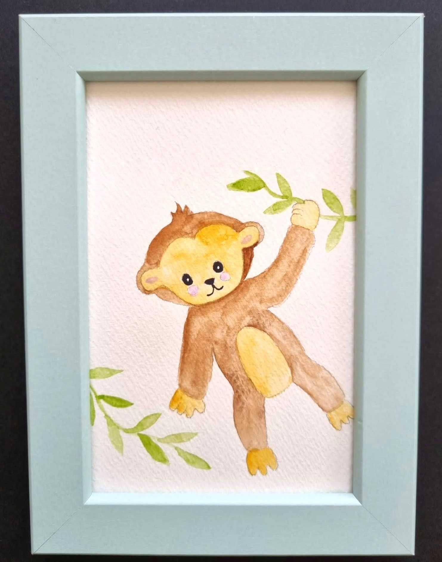 Quadro infantil para decoração com design macaco (moldura incluída)