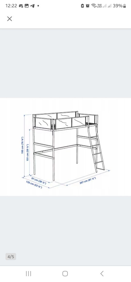 Łóżko piętrowe Ikea VITVAL 97 x 207 cm + materac + biurko