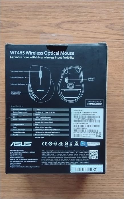 Bezprzewodowa optyczna myszka komputerowa ASUS WT465
