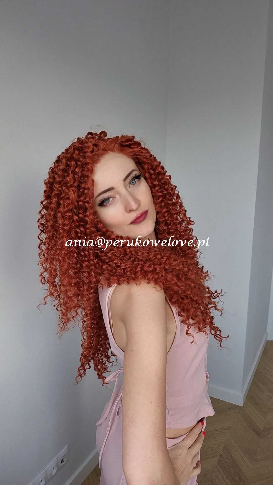 Peruka lace front ruda afro loki kręcone włosy na co dzień