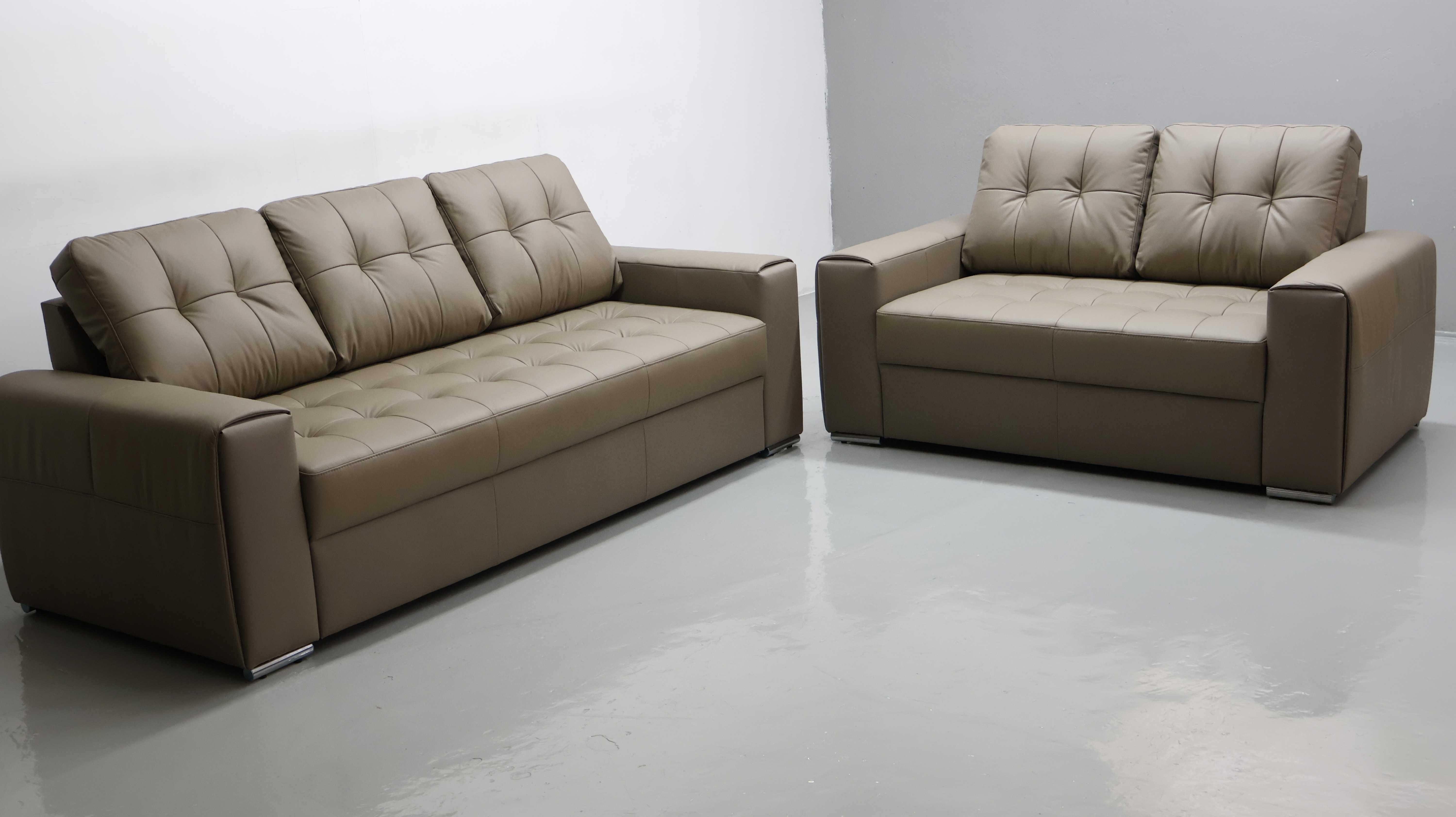 KOMPLET 3+2 sofy, kanapy, zestaw brązowa skóra naturalna madras 4119