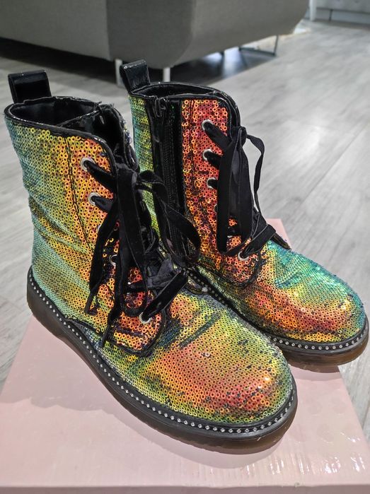 Botki holograficzne kameleon złote żółte