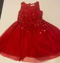 Sukienka 128 cm czerwona z cekinami
