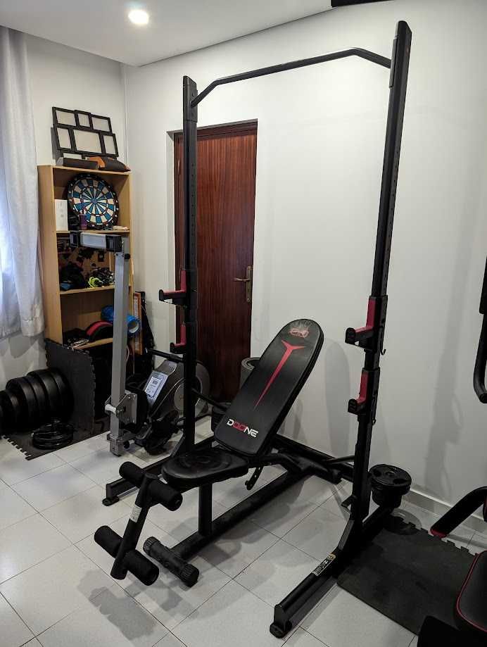 Home Gym completo (Maquina multifunções + Rack + barra + 30 kg peso)