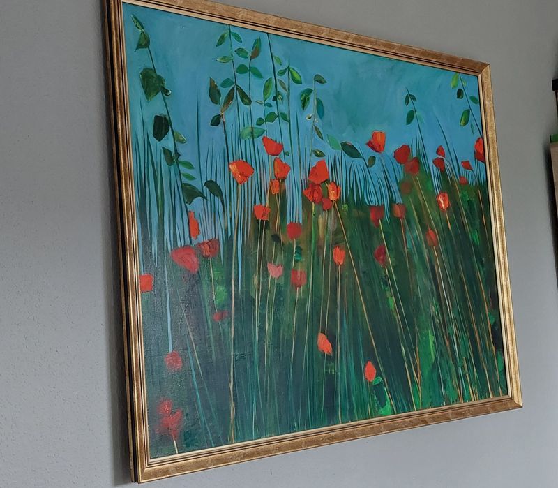 Obraz Maki ręcznie malowany z ramą