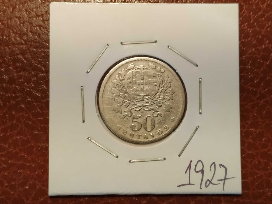 A126 - moeda de 50 centavos de 1927 em alpaca