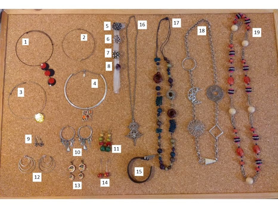 Conjunto de bijuteria - aneis, brincos, colares, bracelete