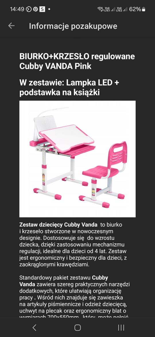 Biurko dziecięce regulowane