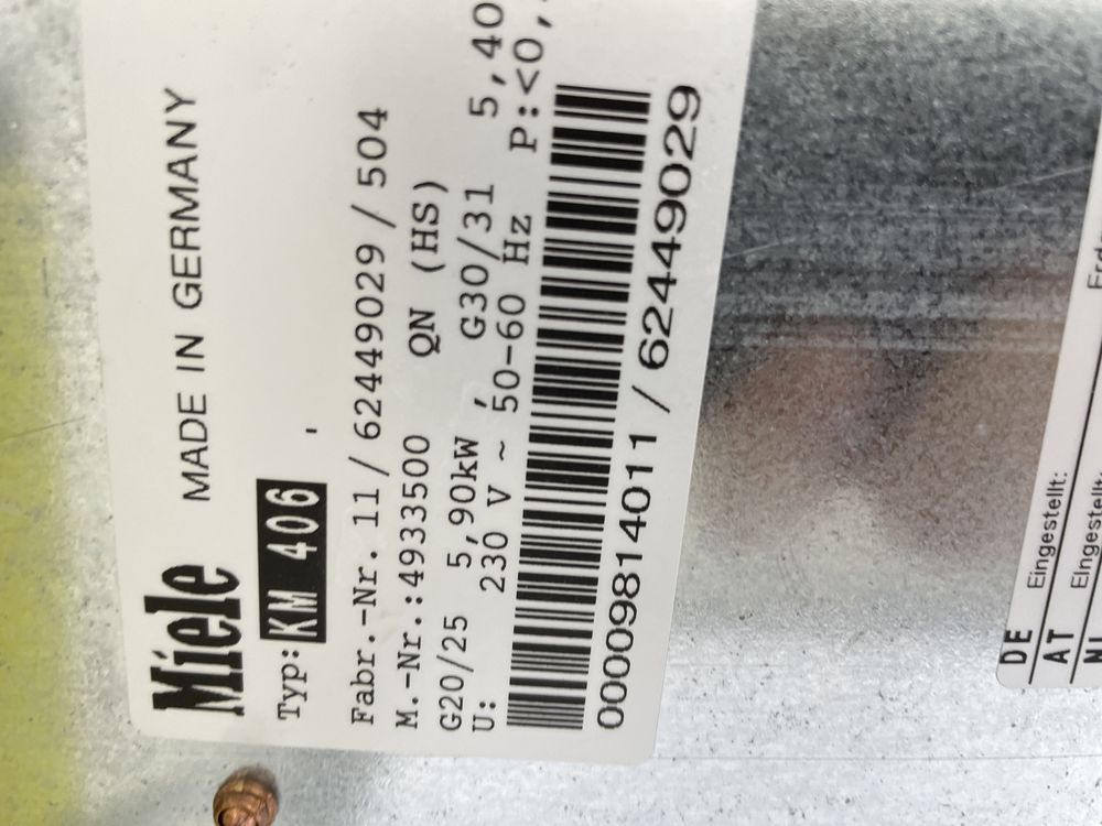 Miele KM 406 Газова варильна поверхня, 1 конфорка, склокераміка