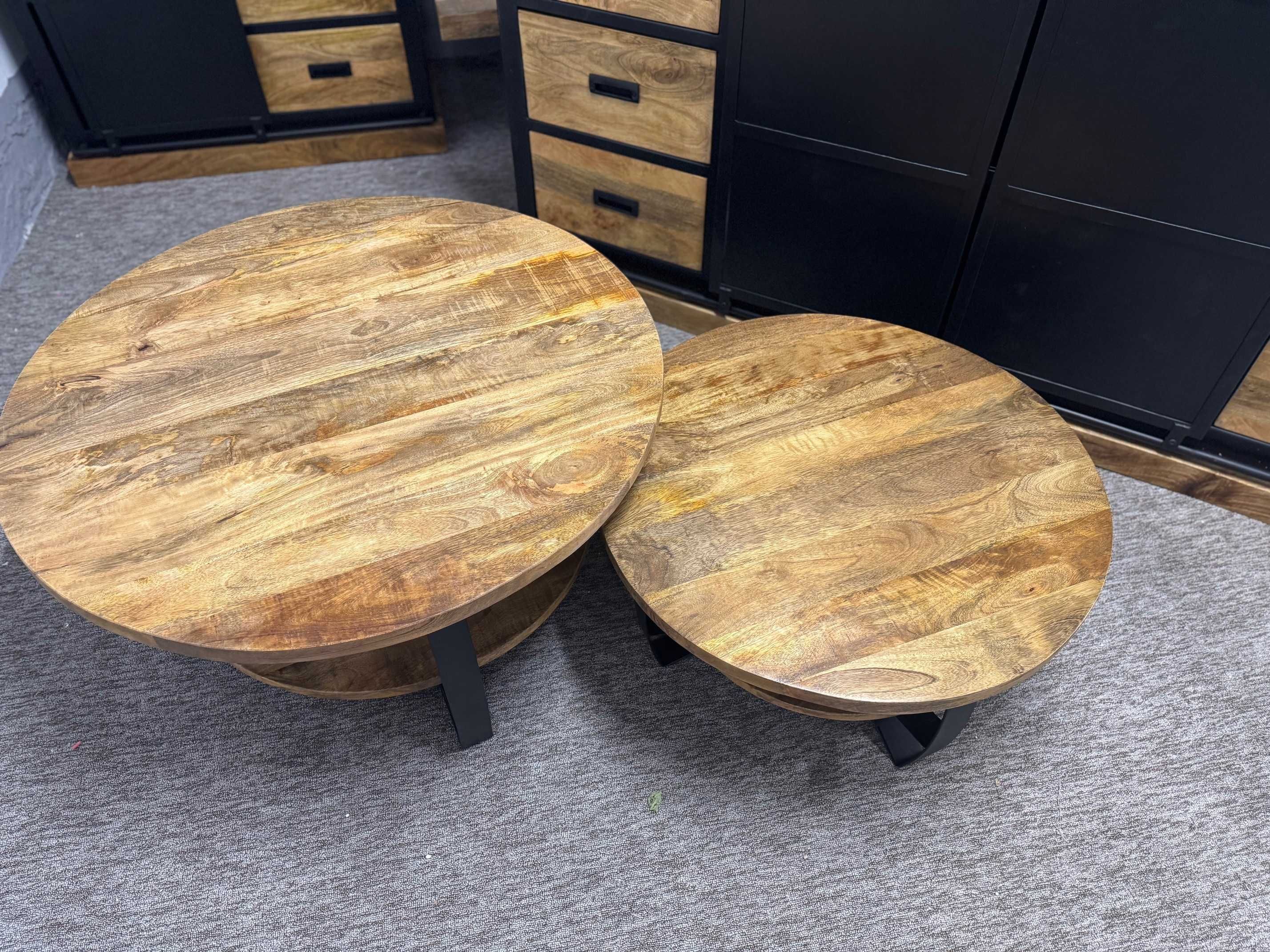 Piękny Stolik kawowy do salonu okragły LOFT Style drzewo mango F-Vat