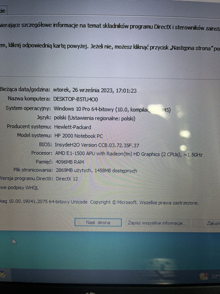 Laptop HP 2000 ( idealny do przeglądania internetu )