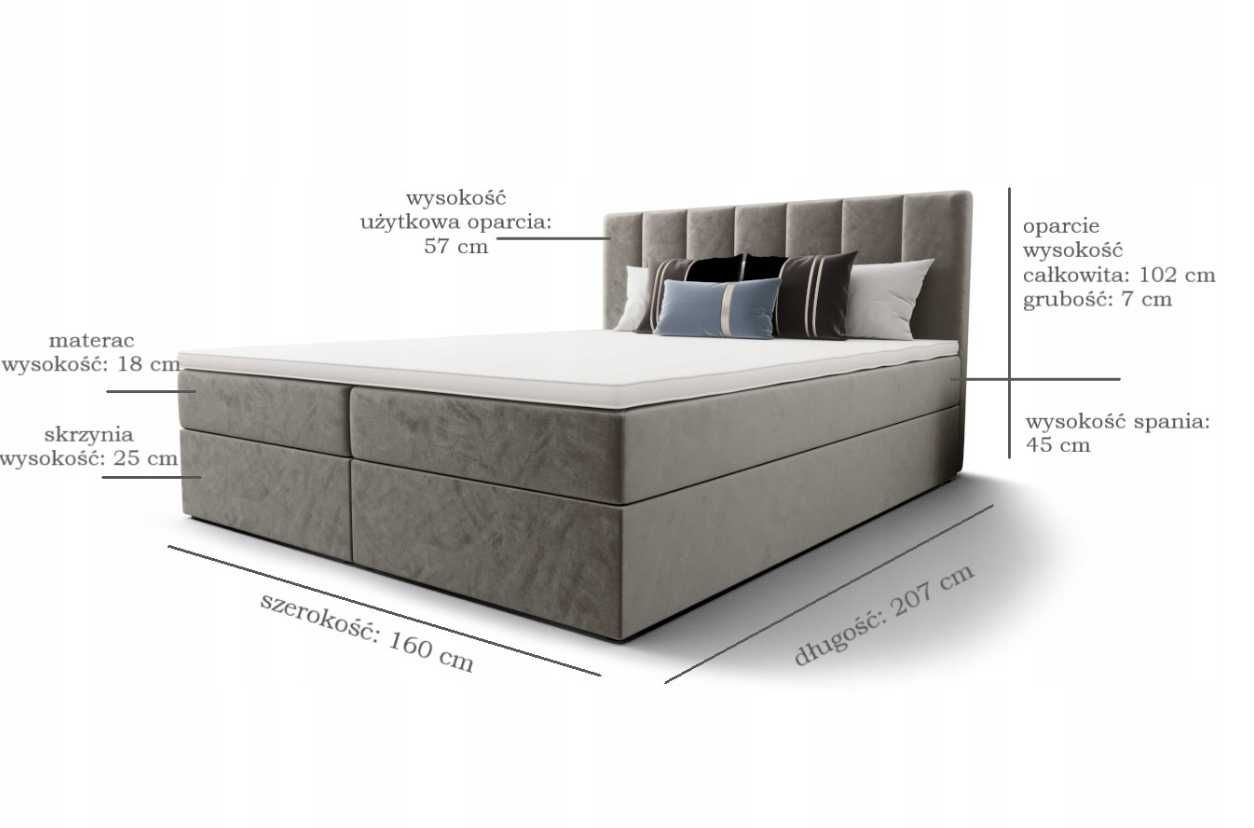 Łóżko Kontynentalne WIELE WYMIARÓW Boxspring 160x200 + Materace BONITO