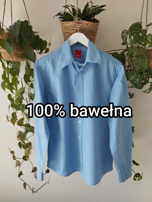 Niebieska, błękitna, koszula męska, 100% bawełna r.M/L s. Olivier