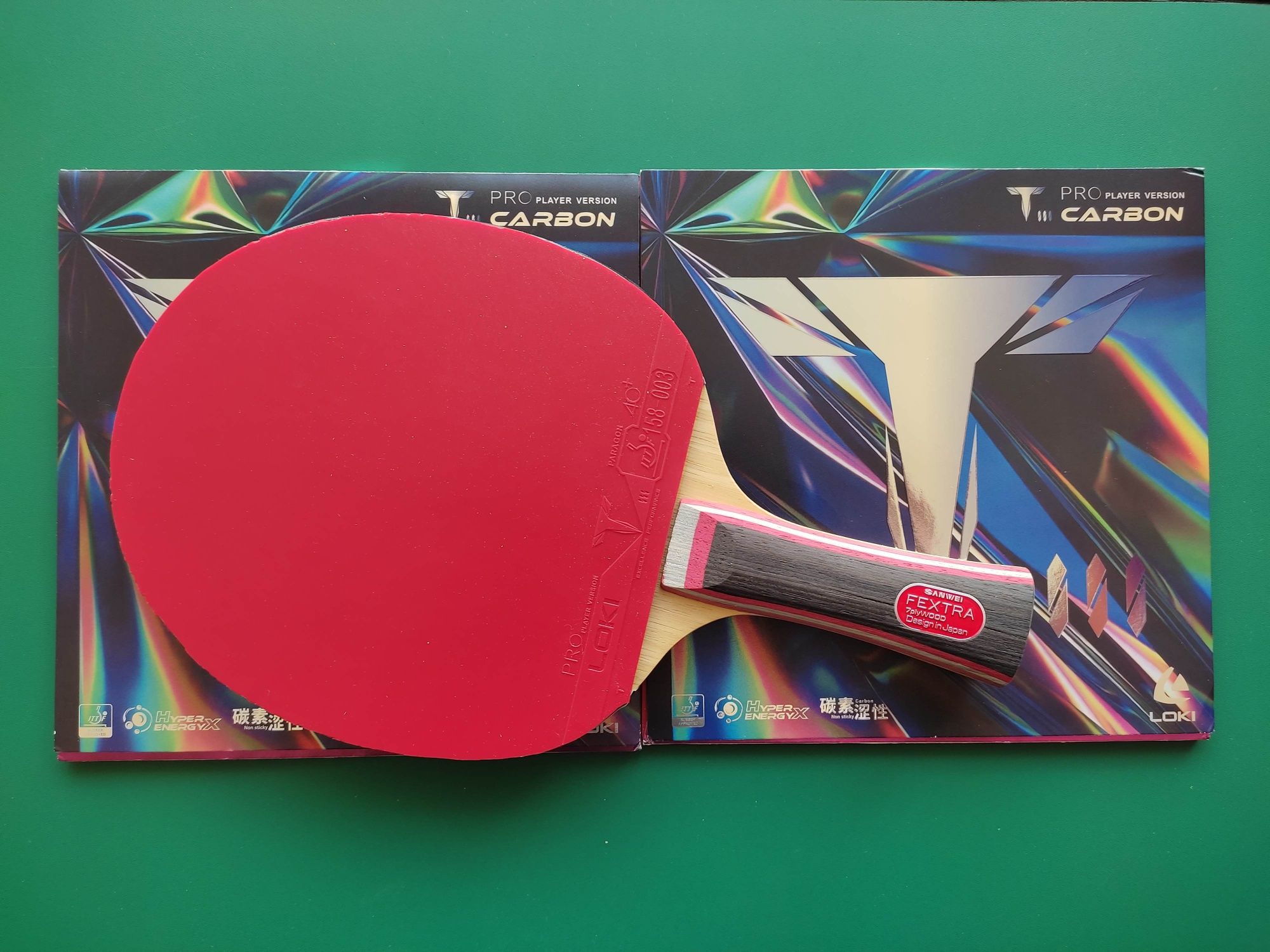 Sanwei Fextra 7 FL z okładzinami Loki T3 Carbon Pro tenis stołowy