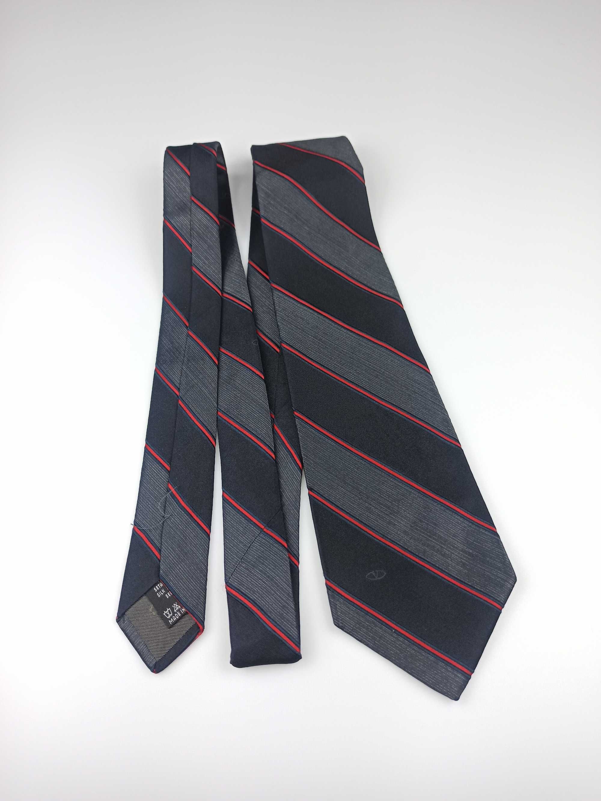 Valentino szary jedwabny krawat w paski f41