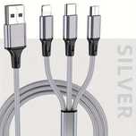 Kabel TBO car USB - USB typ C / microUSB / Lightning 1,2 m srebrny