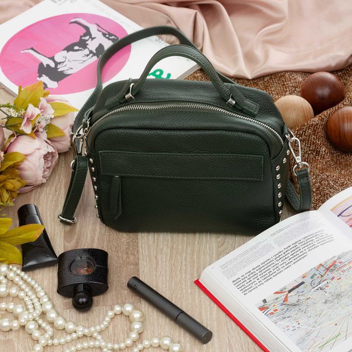 VERA PELLE torebka skórzana listonoszka z paskiem V167 c.zielona