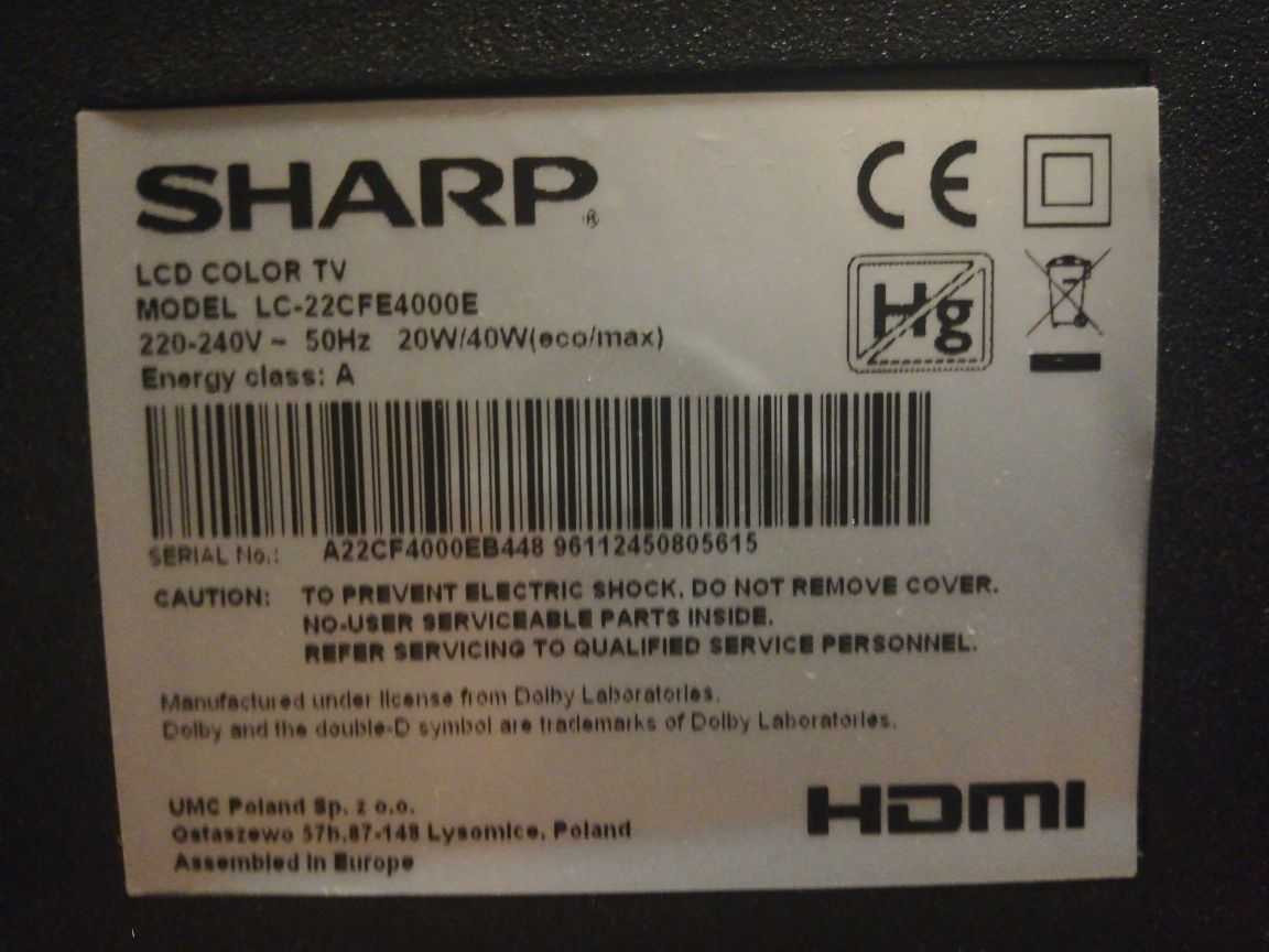 Telewizor/monitor LED Sharp Aquos 22"