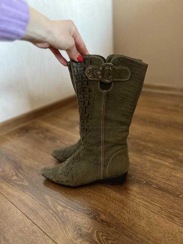 ботинки хаки сапоги зимние с мехом козаки размер 37, крокодилья кожа