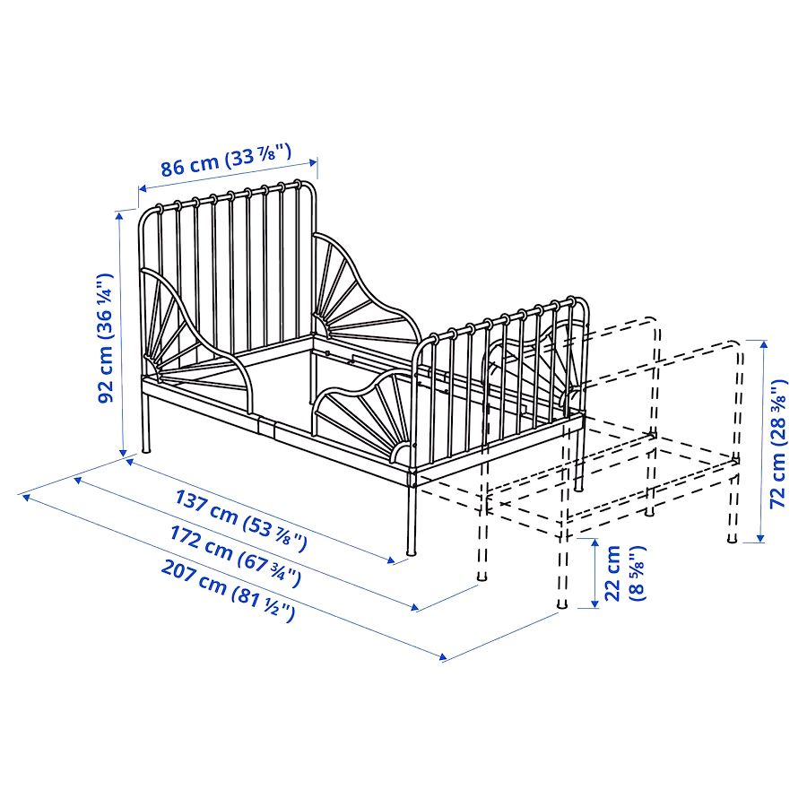 Łóżko IKEA Minnen, białe (regulowana długość)
