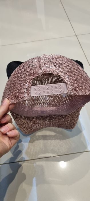 Nowa! Śliczna kociąt czapka z daszkiem cyrkonią pudrowy roż