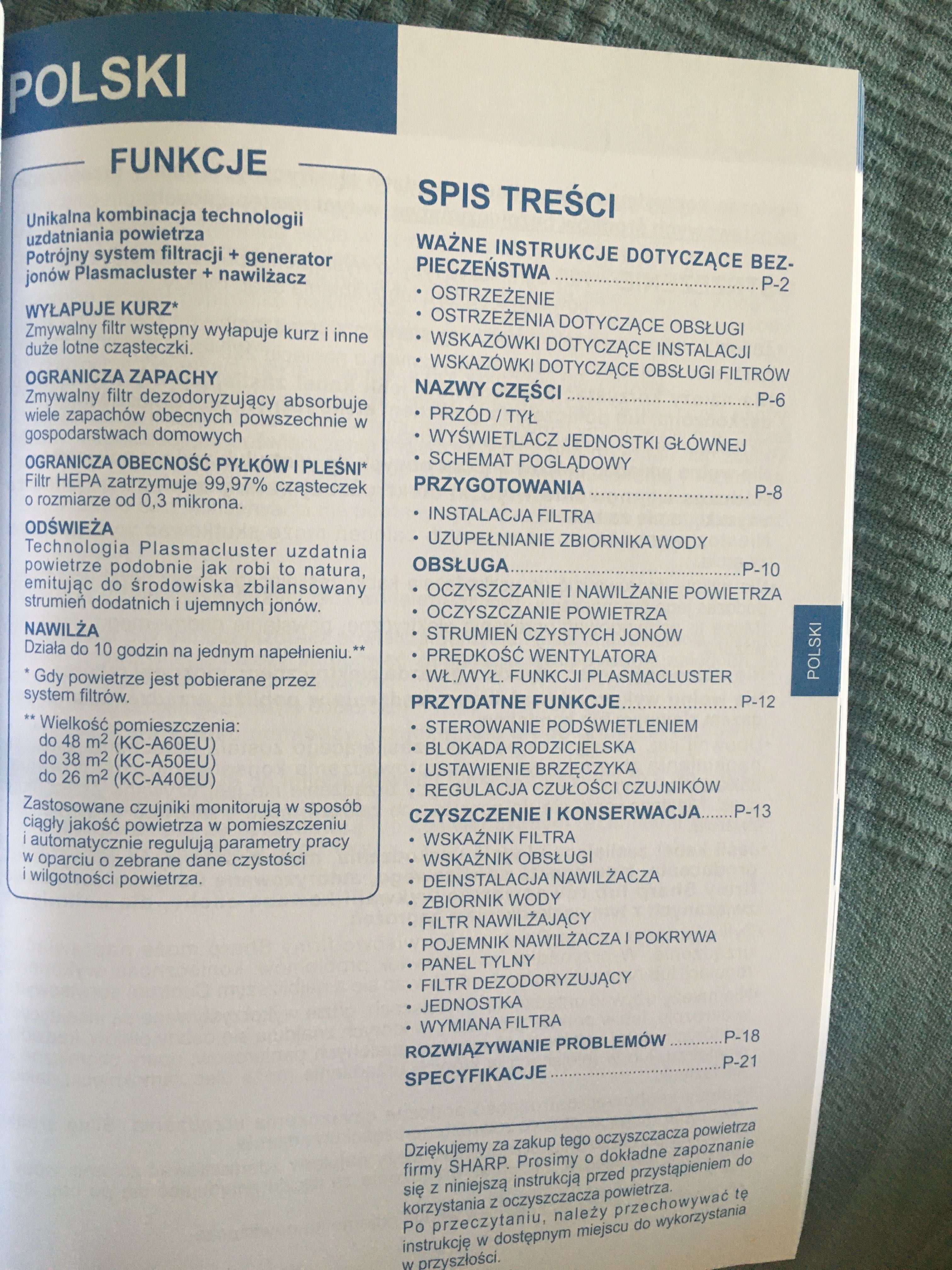 Sharp KC-A60EU oczyszczacz powietrza nawilżacz