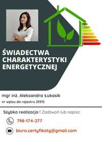 Swiadectwo energetyczne od 250 zł w 24 h ! świadectwo certyfikat