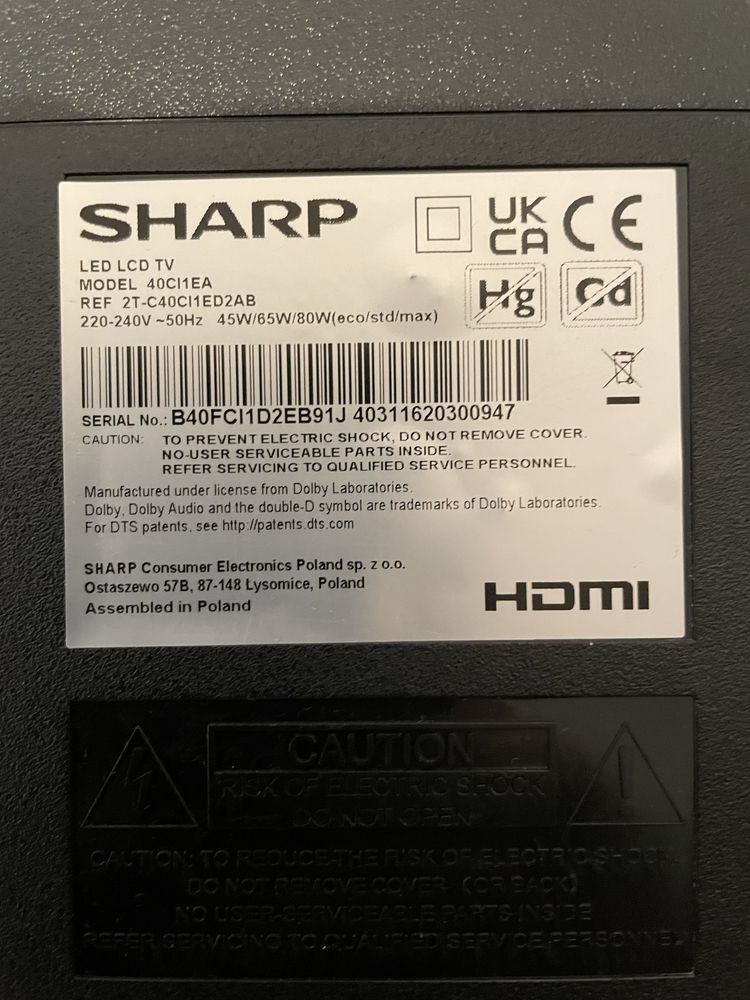 Sprzedam telewizor sharp 40”
