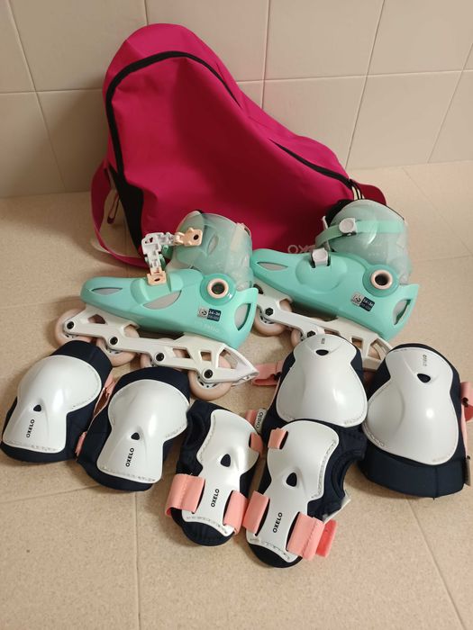Patins menina Decathlon e protecoes