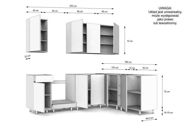 Zestaw mebli kuchennych presto 240x180 cm płyta laminowana czarna