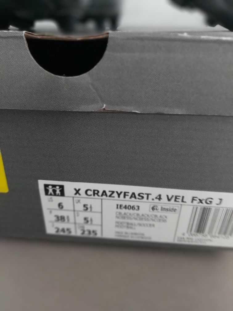 Adidas czarne korki piłkarskie na rzep X CRAZYFAST.4 VEL FxGJ r 38 2/3