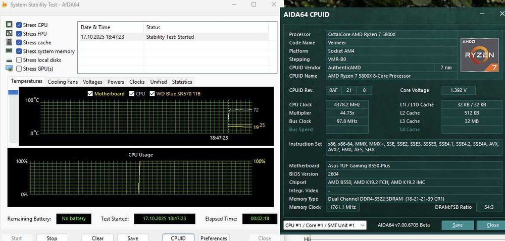AM4 сет Ryzen 7 5800X 8я\16п 4.7GHz+плата ASUS TUF B550 Gaming.TradeIN