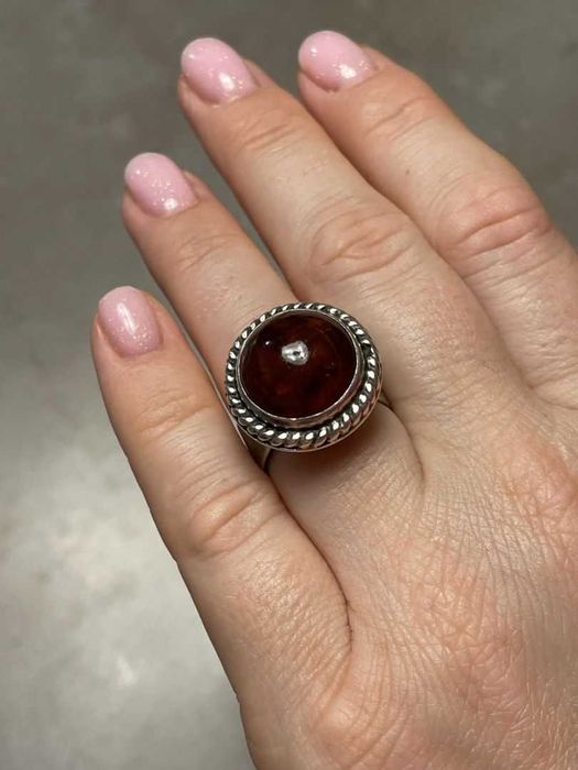 Poznański Srebrny Pierścionek - Bursztyn - 9,96g - RYTOSZTUKA - Kraków